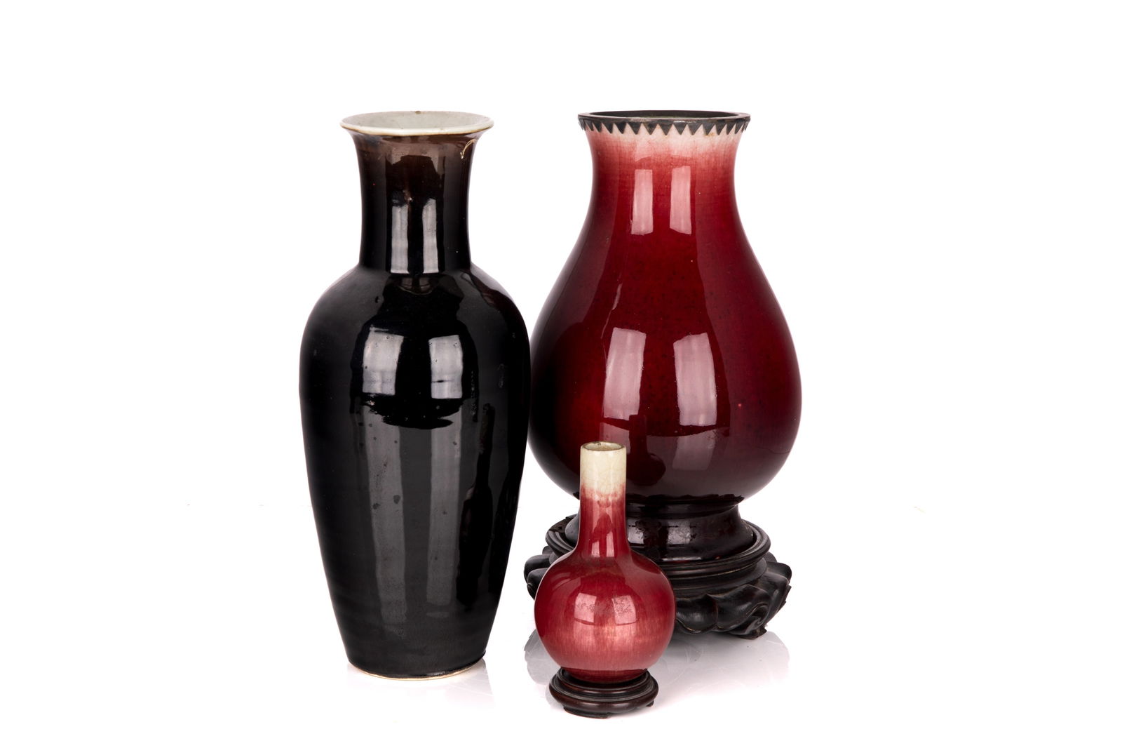 THREE MONOCHROME GLAZE CHINESE PORCELAIN VASES (1 of 3)