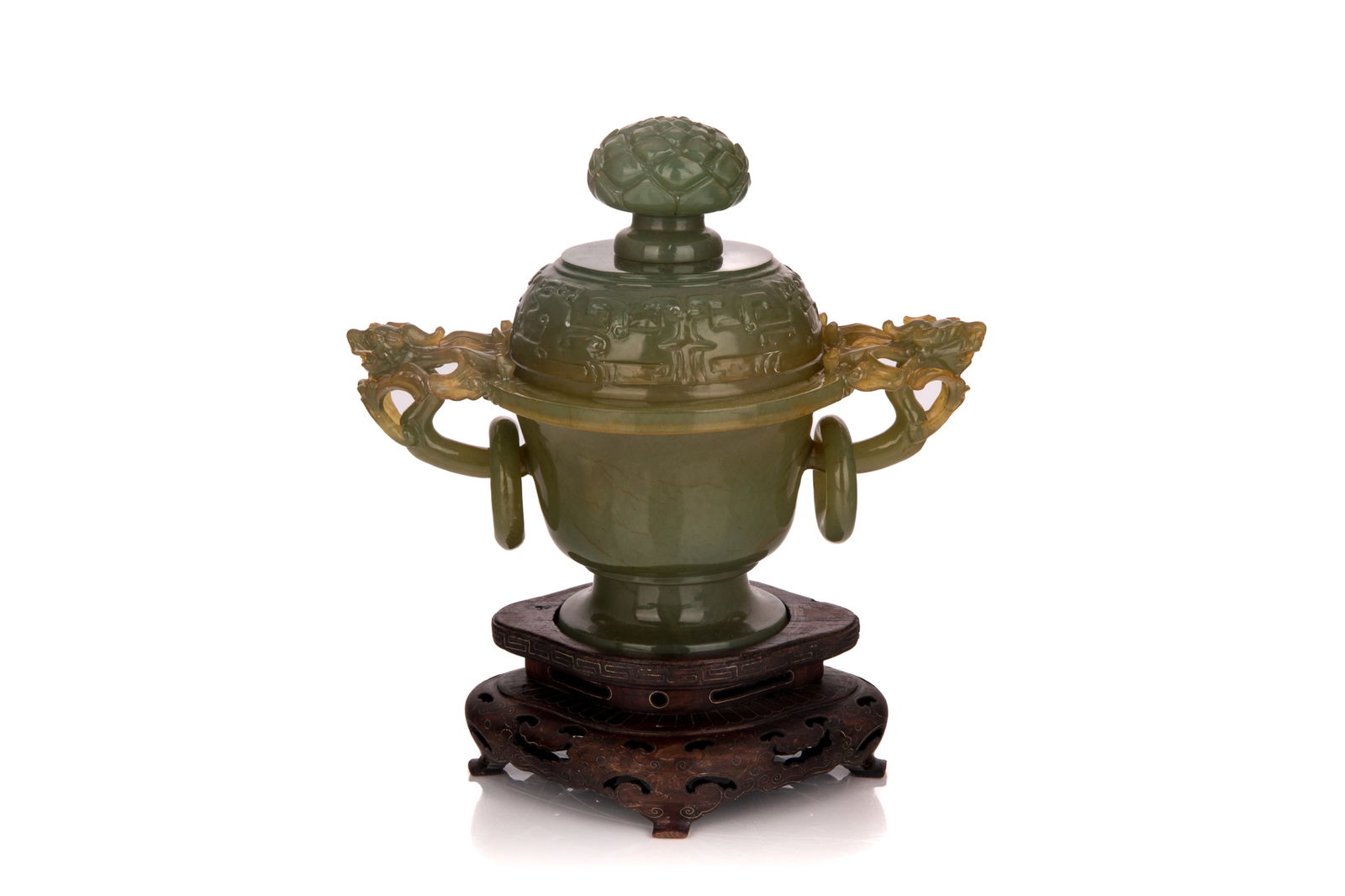CHINESE CARVED SERPENTINE CENSER AND COVER (1 of 7)