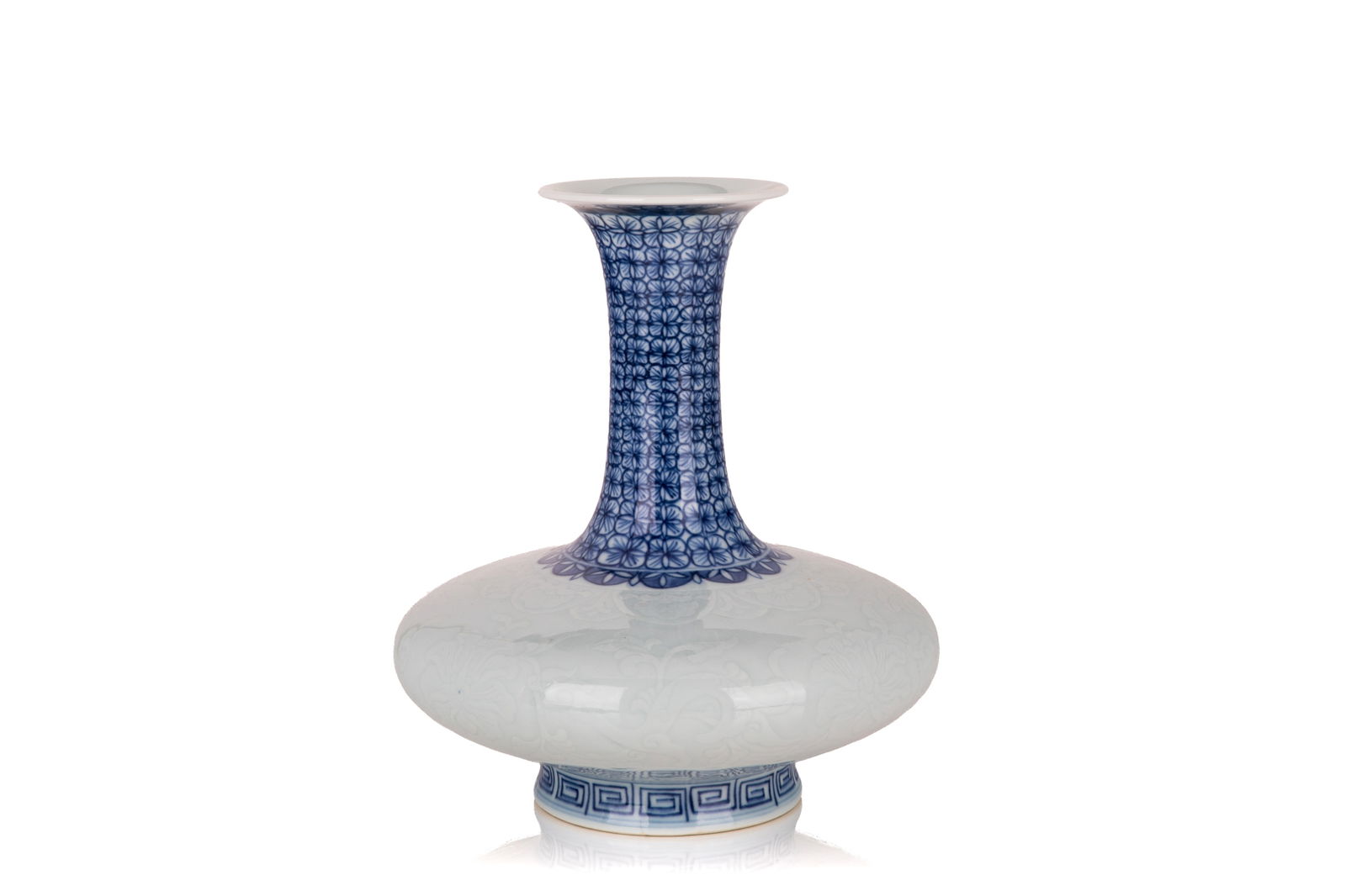 JAPANESE BLUE & WHITE MOULDED BOTTLE VASE (1 of 5)