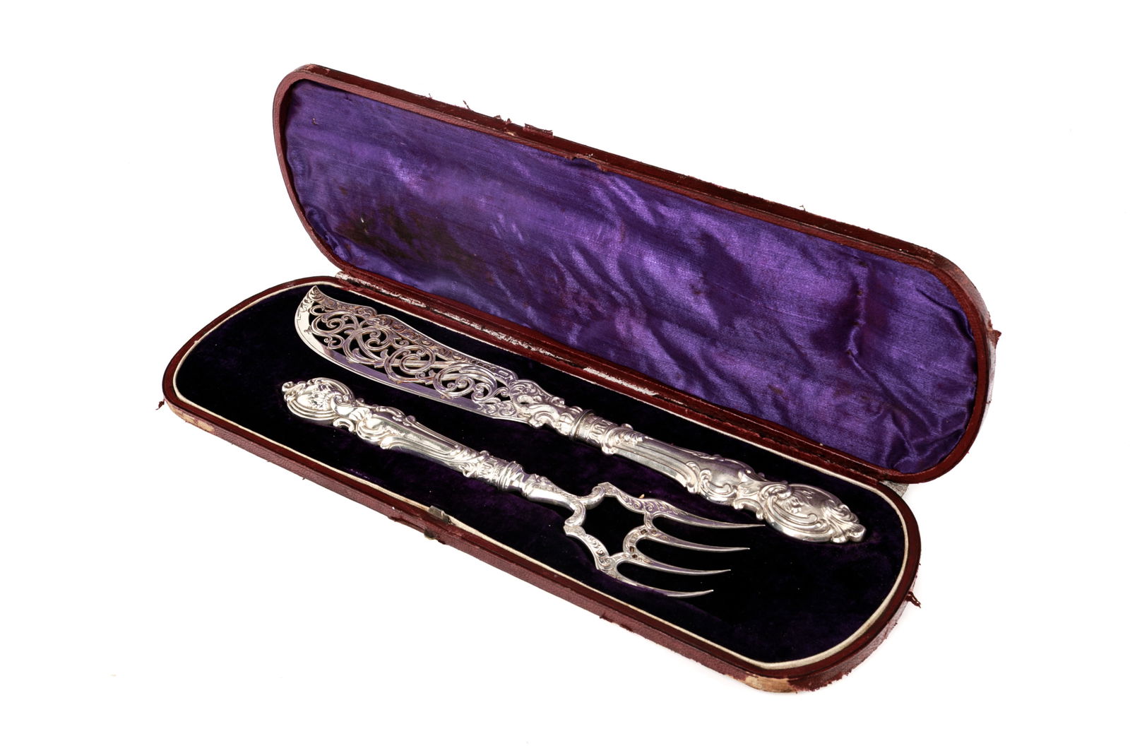 VICTORIAN ENGLISH SILVER CASED FISH SERVERS (1 of 3)