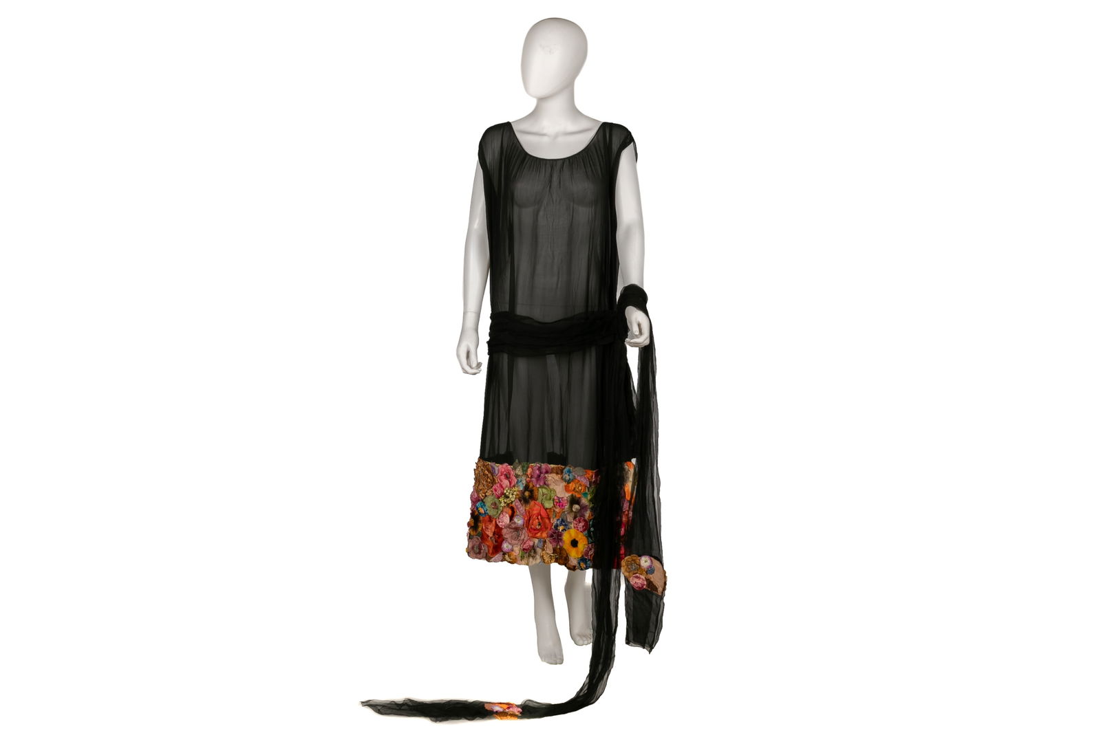 SHEER BLACK CHIFFON PERIOD FLAPPER ART DECO DRESS (1 of 4)