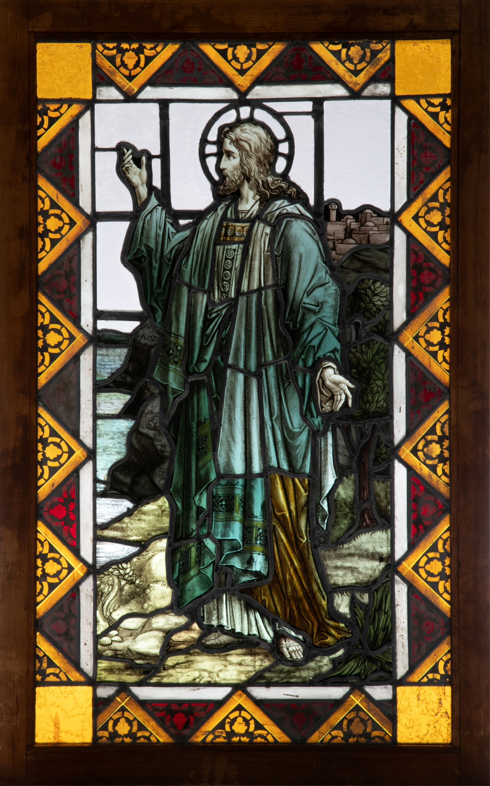 ANTIQUE RELIGIOUS SUBJECT STAINED GLASS WINDOW (1 of 2)