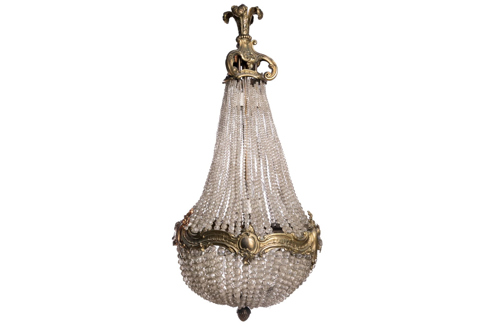 ANTIQUE BEADED GLASS & BRONZE CHANDELIER (1 of 4)