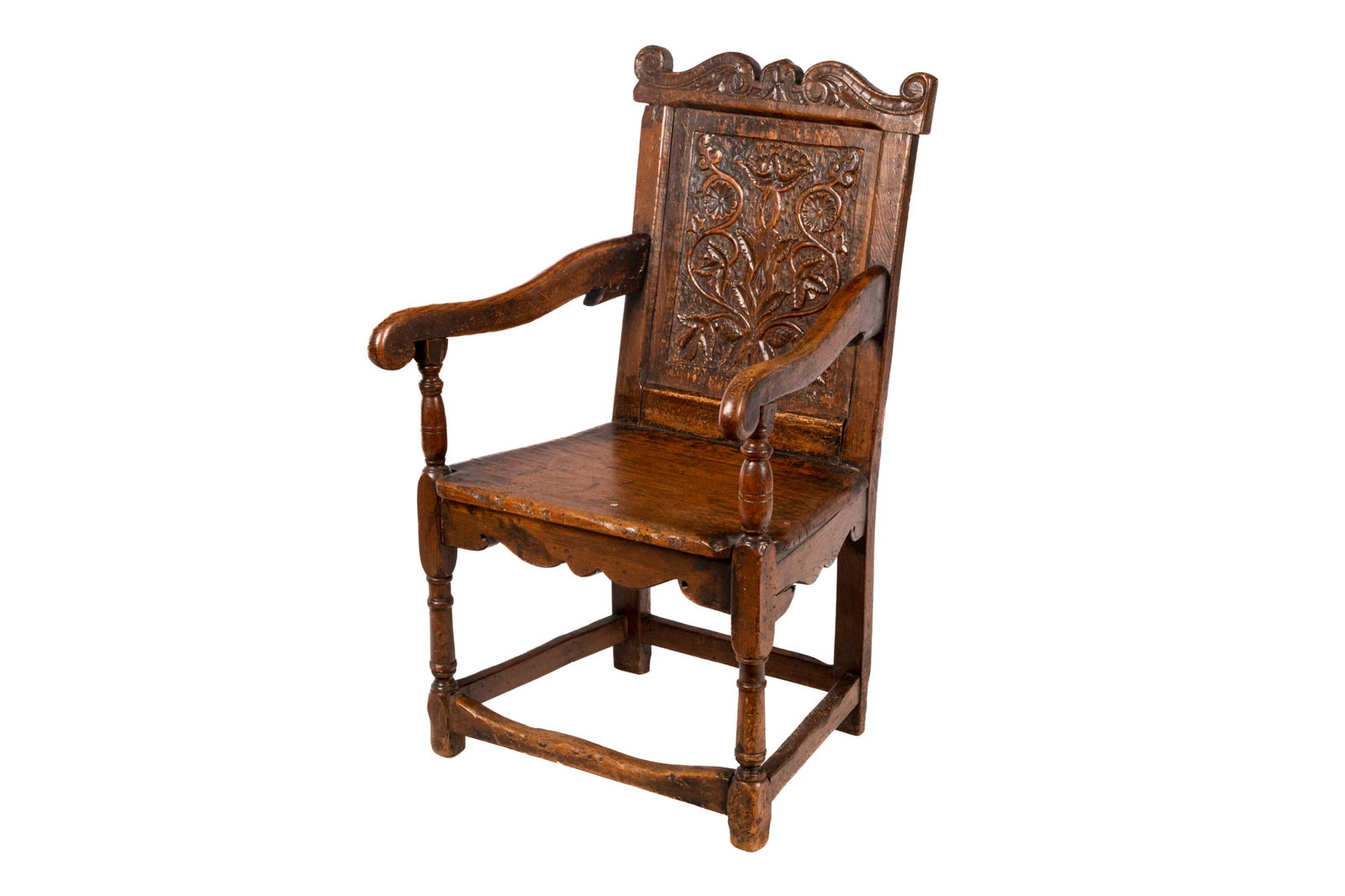 EARLY ENGLISH CARVED OAK ARMCHAIR (1 of 6)