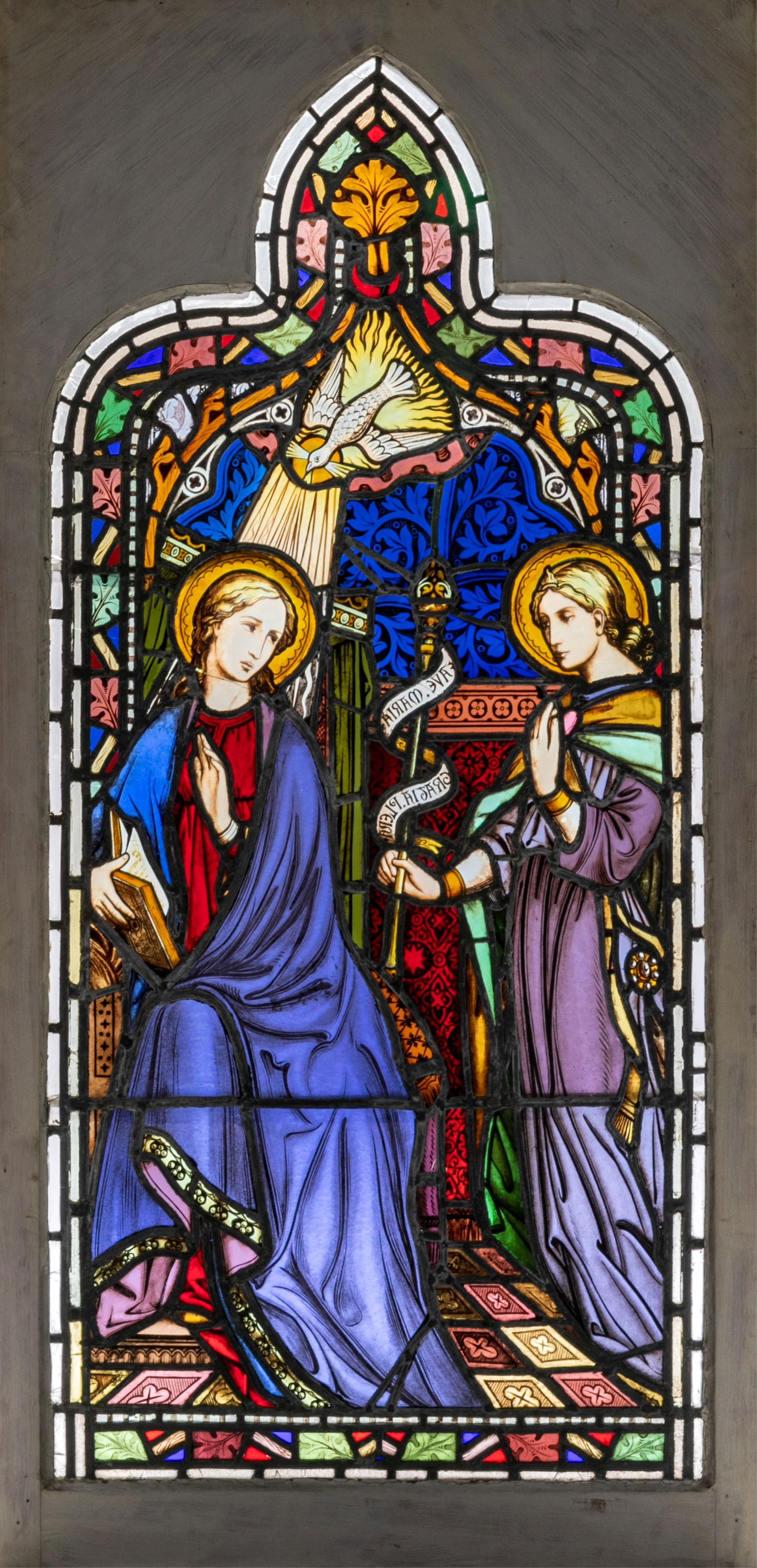 ANTIQUE RELIGIOUS SUBJECT STAINED GLASS WINDOW (1 of 2)