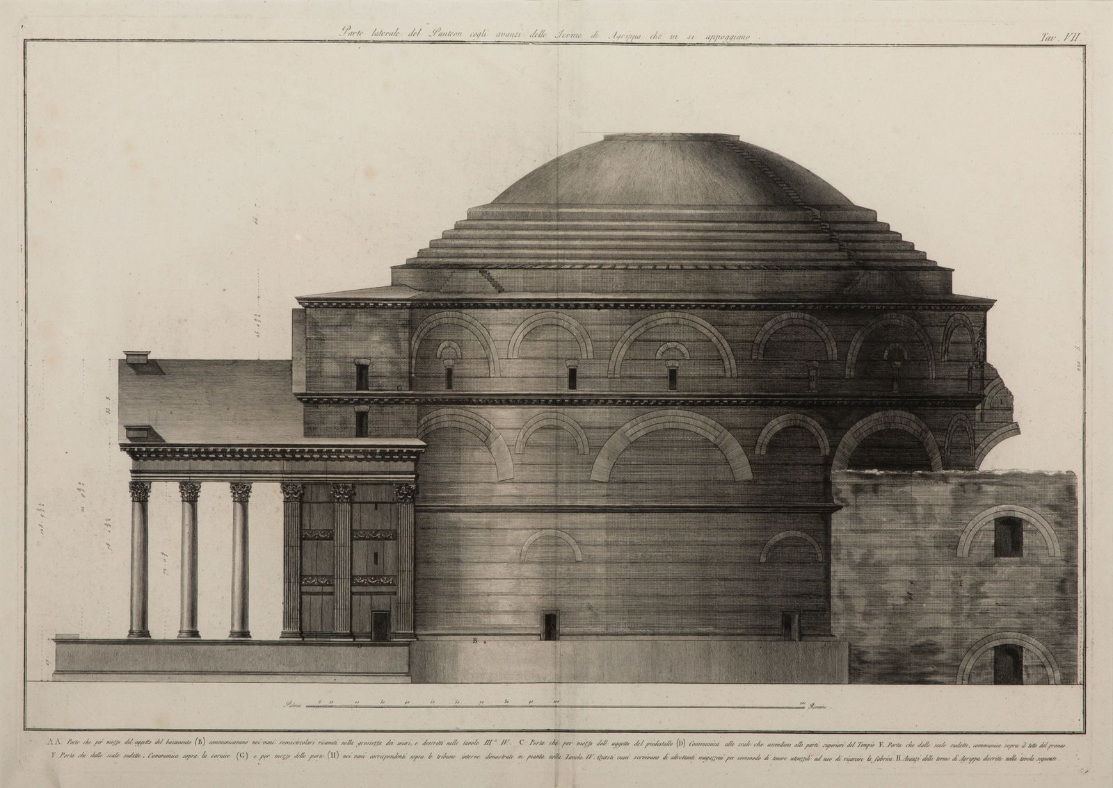 GIOVANNI BATTISTA PIRANESI (Italian, 1720-1778): Parte laterale del Panteon cogli avanzi delle Terme di Agrippa che vi si approggiano (1790) Etching / printMeasurements (framed): H. 33 1/4" x W. 41"