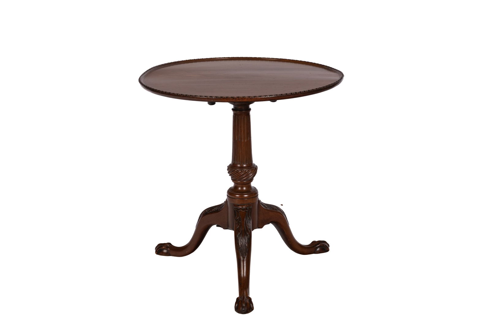 GEORGE III CARVED MAHOGANY TRIPOD TABLE: . Dia. 26" x H. 26 3/4"