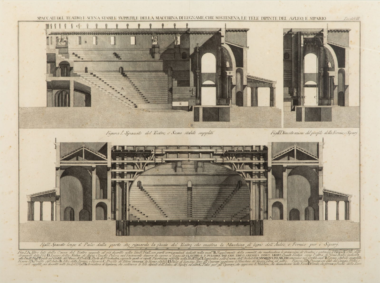 FRANCESCO PIRANESI ENGRAVING: Teatro di Ercolano, Tavola VIII