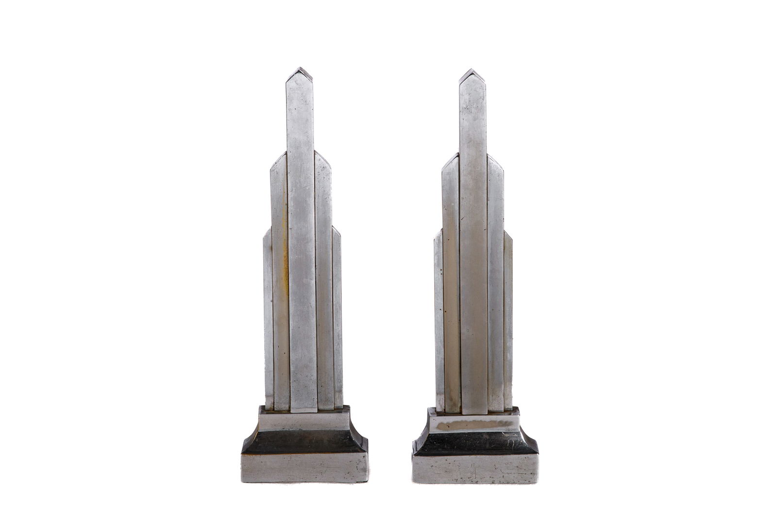 PAIR OF CHROMED ART DECO FIRE CHENETS (1 of 3)