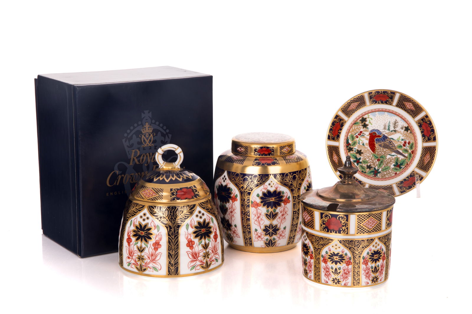 THREE ROYAL CORWN DERBY IMARI CANNISTERS (1 of 2)