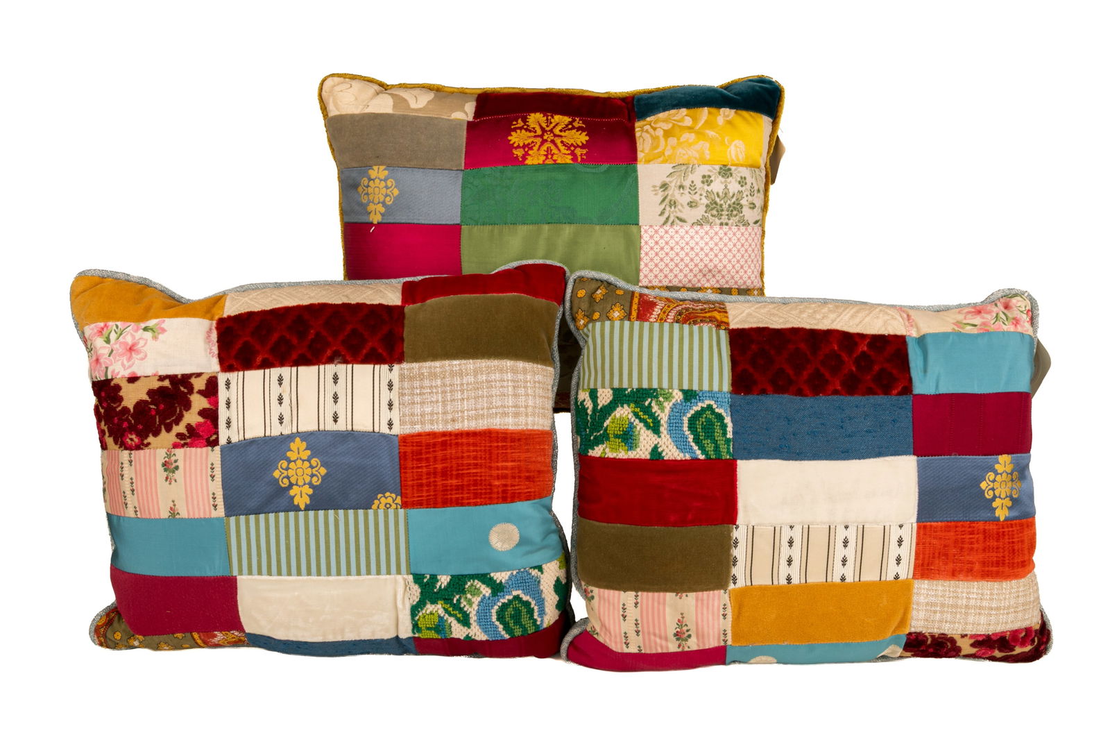 THREE PATCHWORK PILLOWS FROM WHITE HOUSE FABRIC: .