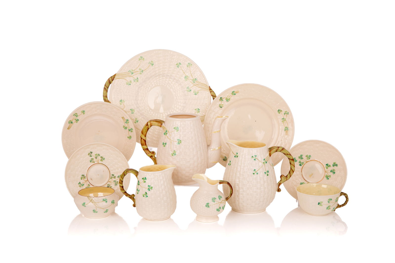 BELLEEK PORCELAIN "SHAMROCK WARE" PARTIAL SERVICE (1 of 4)
