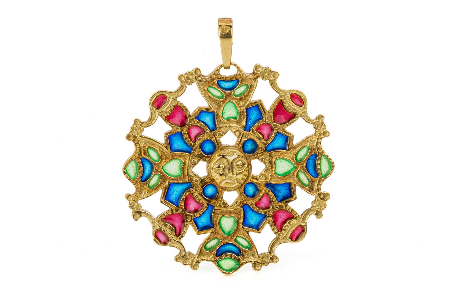 18K GOLD PLIQUE-A-JOUR ENAMEL SUN PENDANT 15.4g (1 of 4)