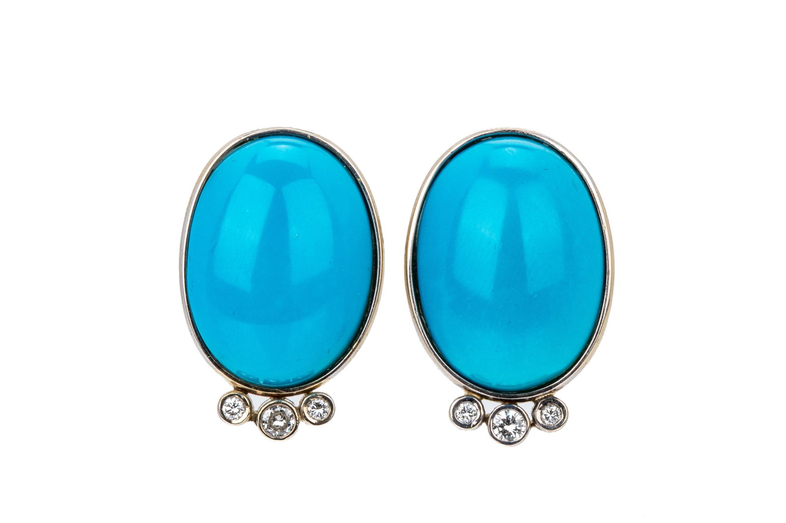 18K TURQUOISE & DIAMOND EARRINGS 21.4g (1 of 2)