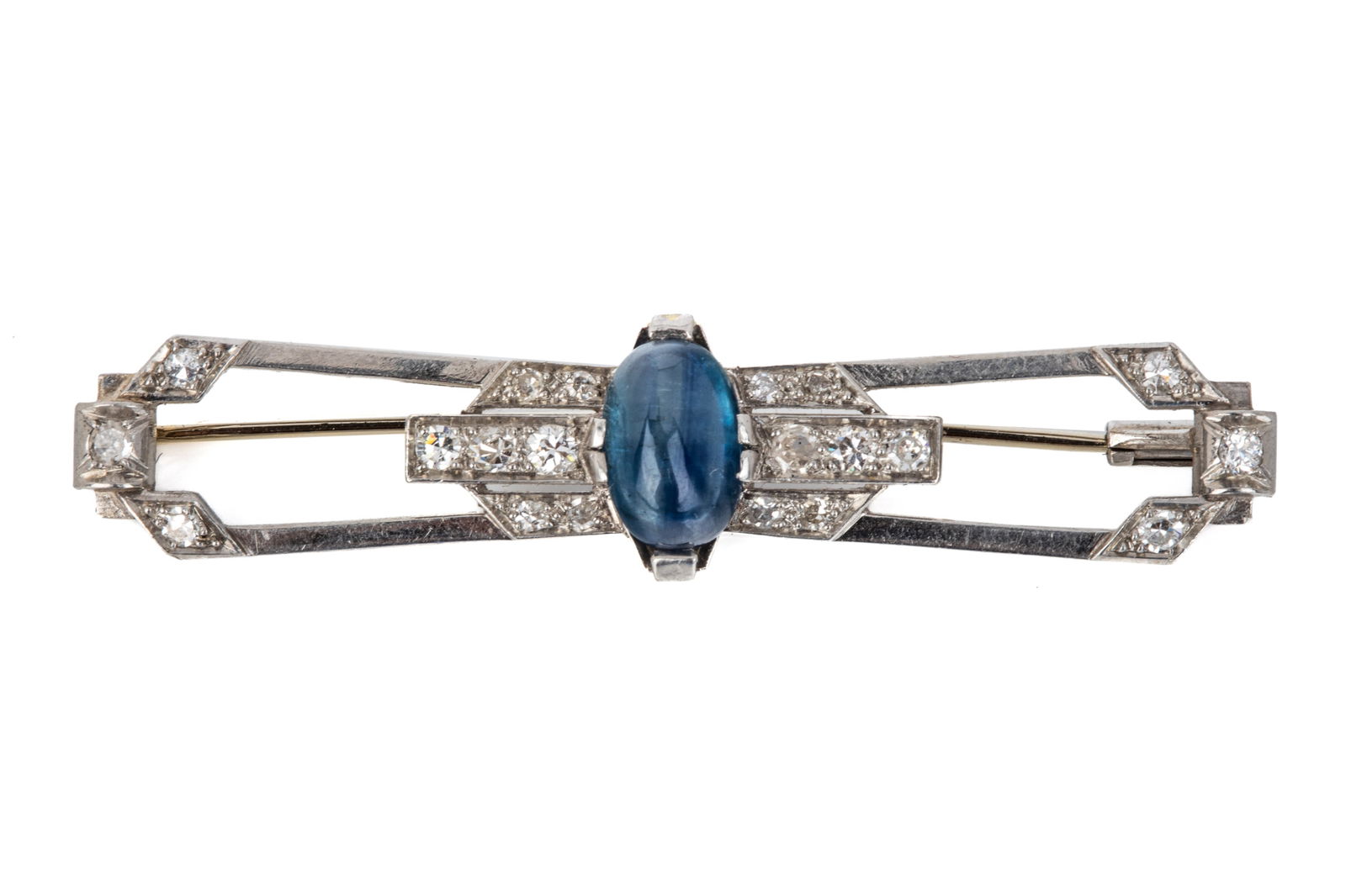 ART DECO PLATINUM, DIAMOND & SAPPHIRE BROOCH 8.3g (1 of 3)