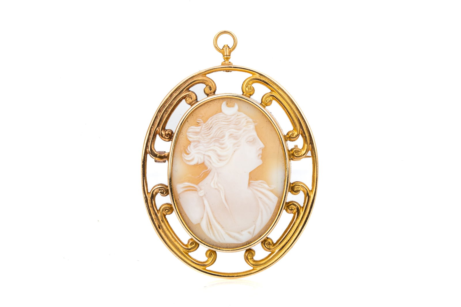 14K GODDESS SELENE CAMEO PENDANT/BROOCH 10g (1 of 3)