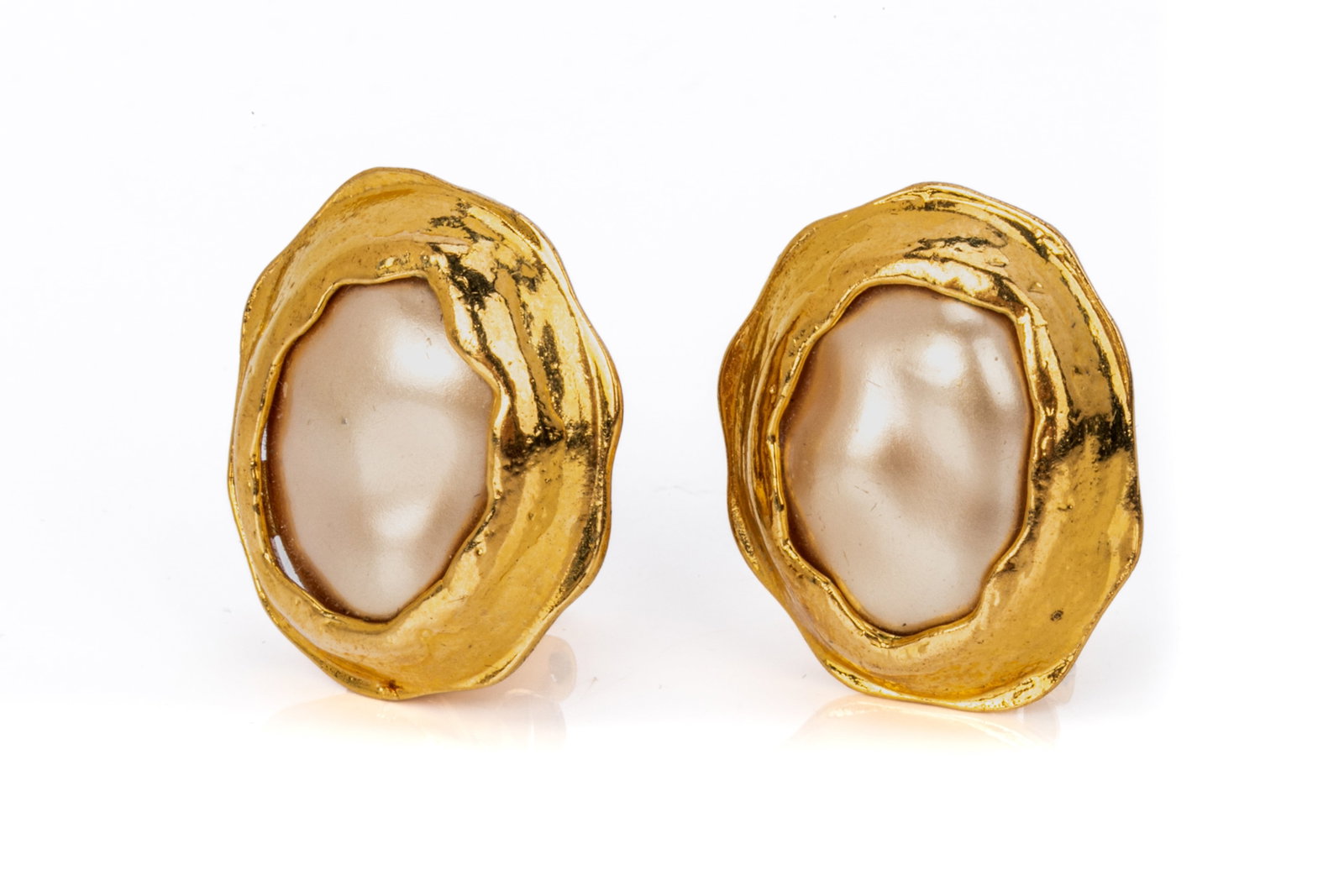 CHANEL MADE IN FRANCE CLIP-ON EARRINGS: Chanel Made in France clip-on gold tone earrings featuring faux baroque pearls
