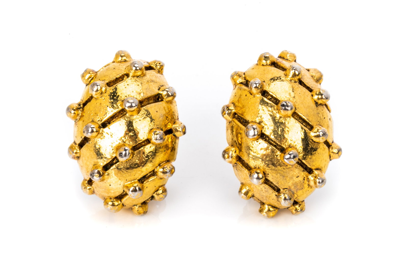 CHANEL MADE IN FRANCE EARRINGS: Chanel Made in France clip-on gold tone granulated earrings