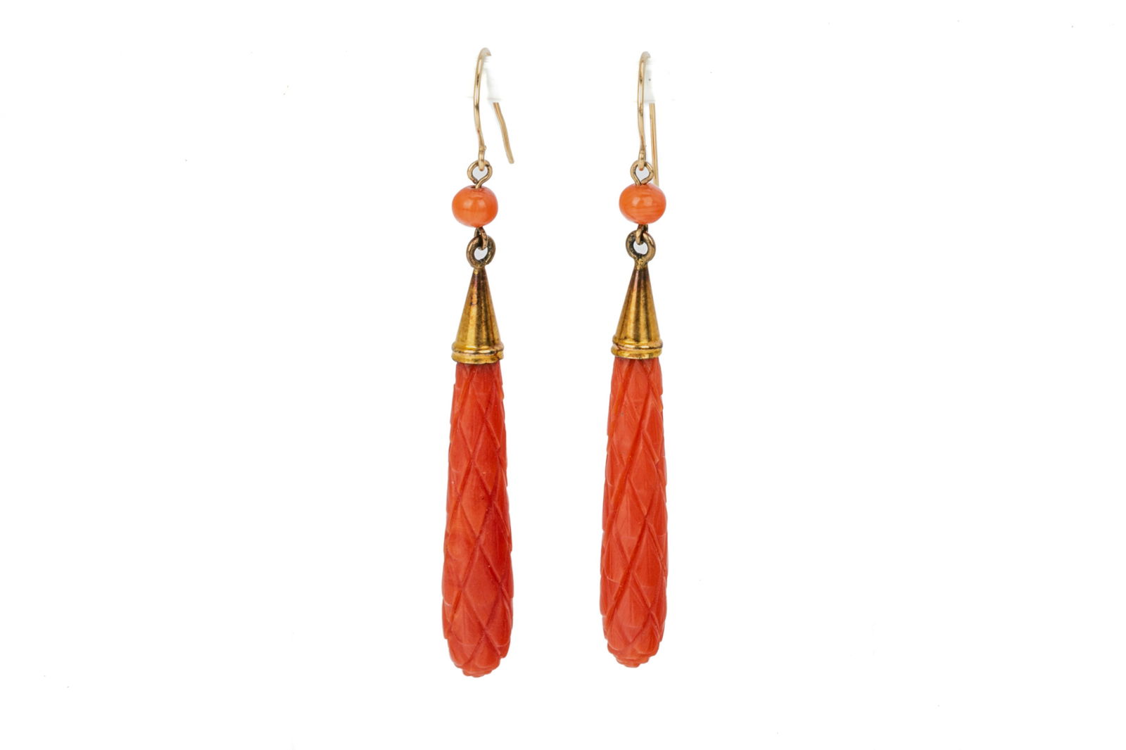 14K VICTORIAN CORAL DROP EARRINGS 5.7g (1 of 1)