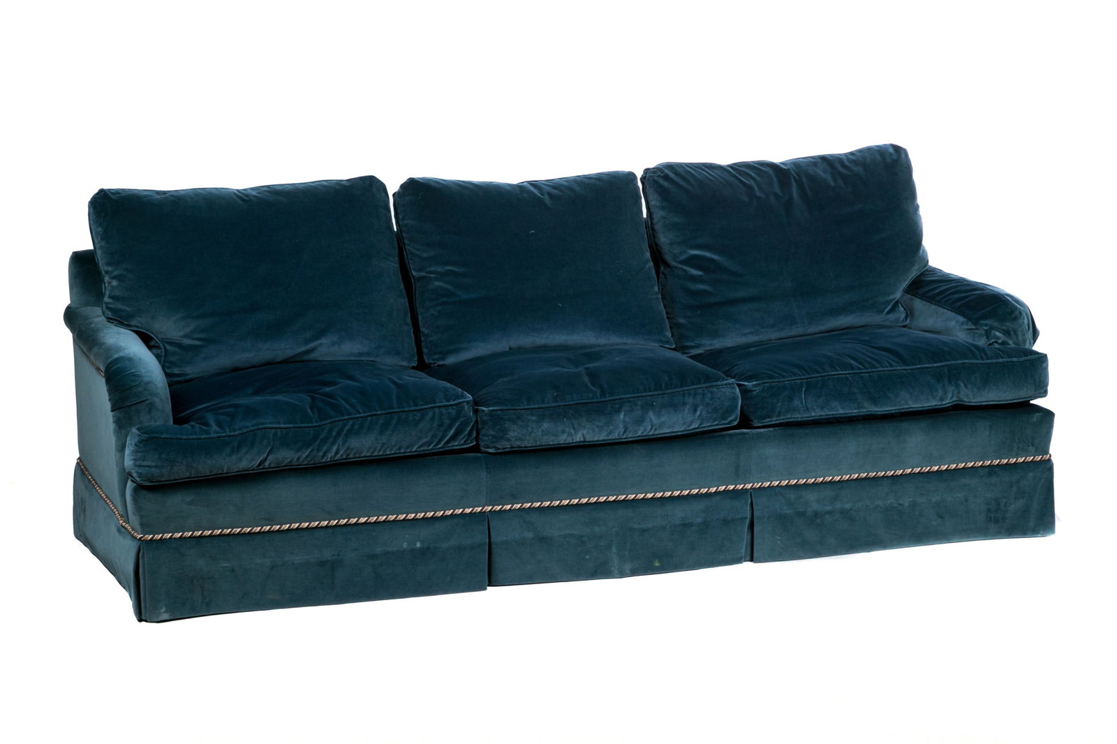 BLUE VELVET DOWN FILLED THREE-SEATED SOFA (1 of 4)