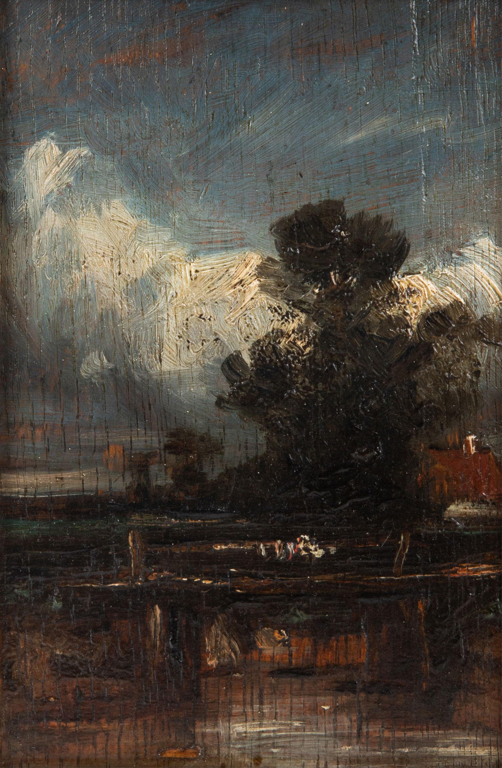 AFTER JOHN CONSTABLE (English, 1776-1837): Landscape Oil on period panel H. 7" x W. 5"