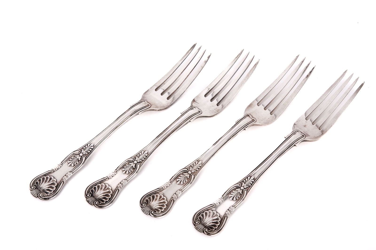 GEORGE IV SILVER FORKS, 405g: Four George IV sterling silver table forks in the King's pattern. London 1824 by Thomas Barker L. 8" (20 cm),Weight: 405g