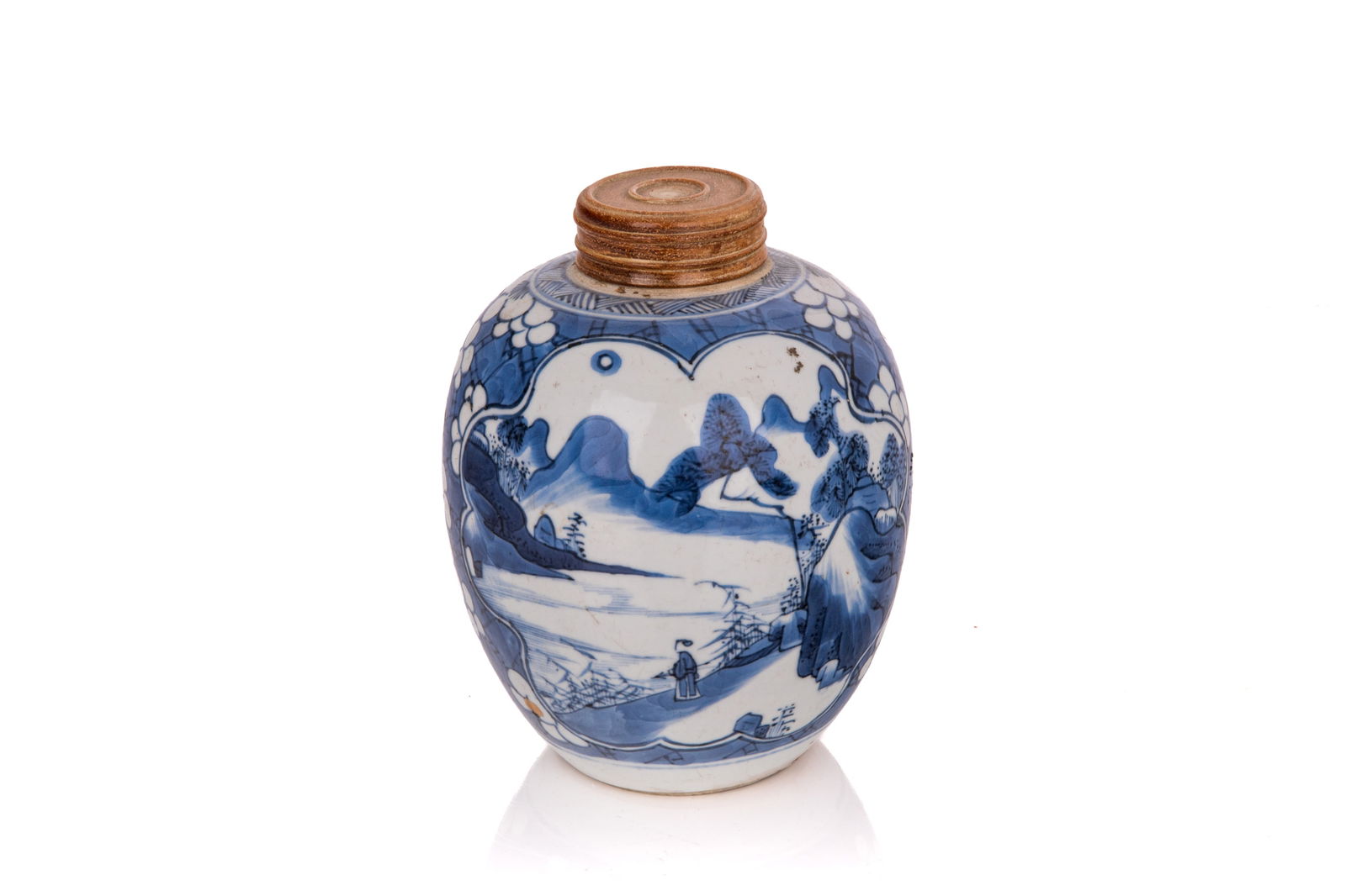 CHINESE BLUE & WHITE LANDSCAPE TEA CADDY & COVER (1 of 3)