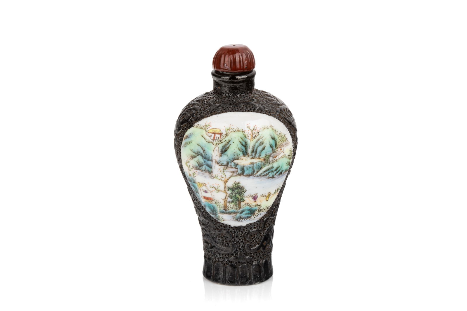 MOULDED FAUX BRONZE PORCELAIN SNUFF BOTTLE (1 of 4)