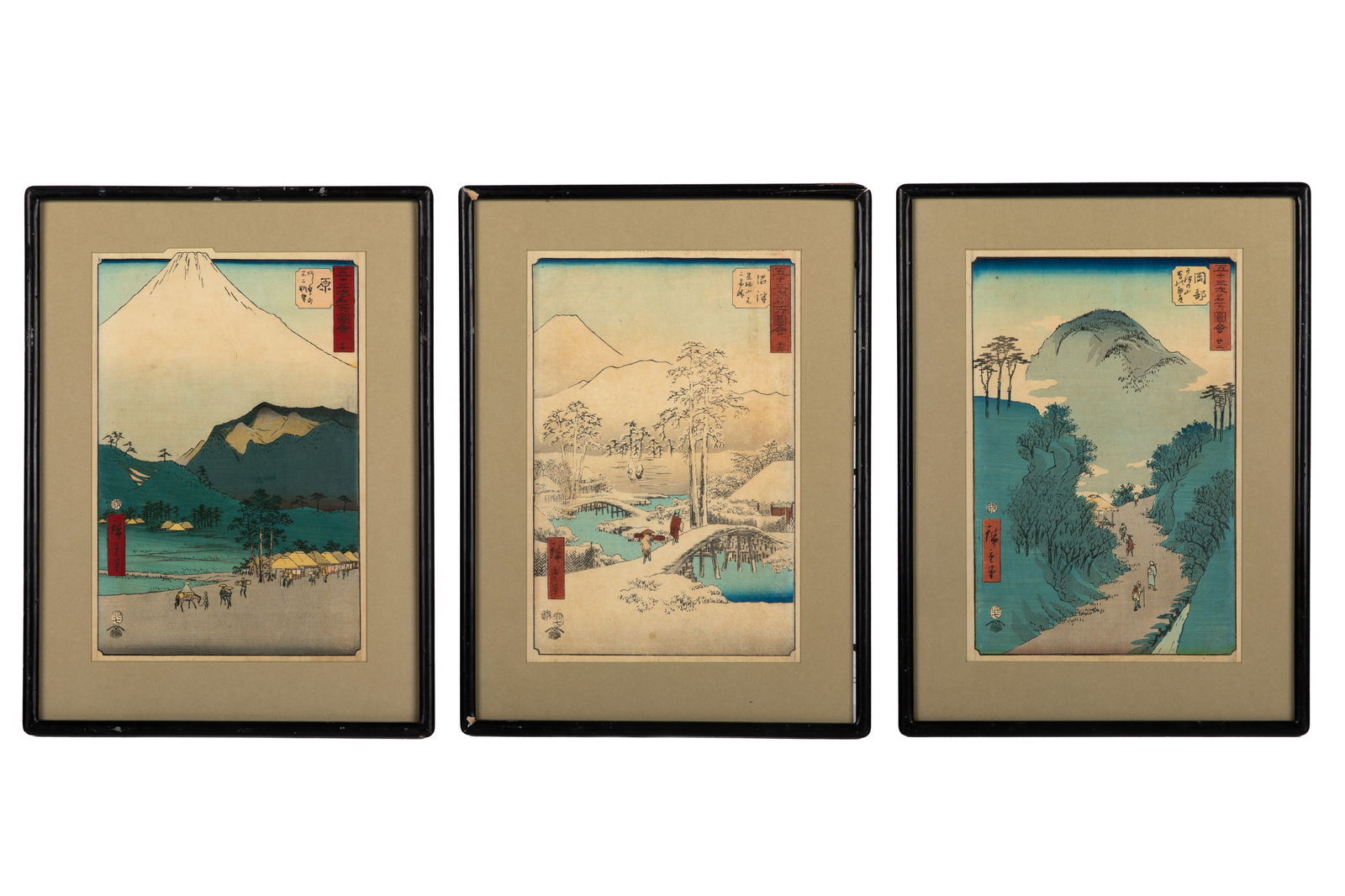 HIROSHIGE (1797-1858), SET 3, VERTICAL TOKAIDO (1 of 13)
