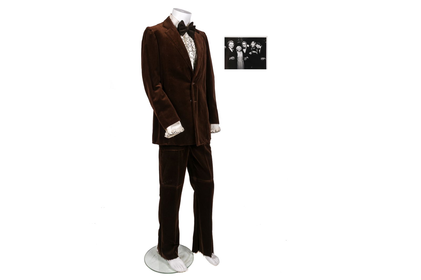 VINTAGE TWO PIECE VELVET BROWN SUIT & PHOTO (1 of 5)