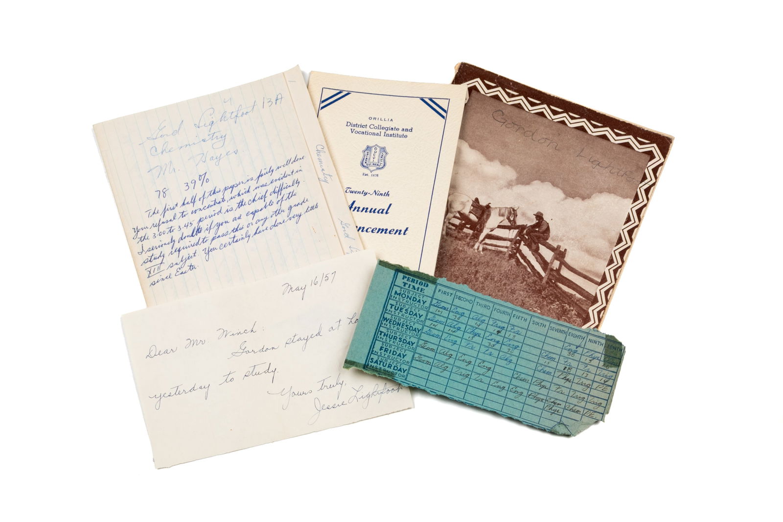 GROUP OF LIGHTFOOT EARLY SCHOOL PAPERWORK (1 of 5)