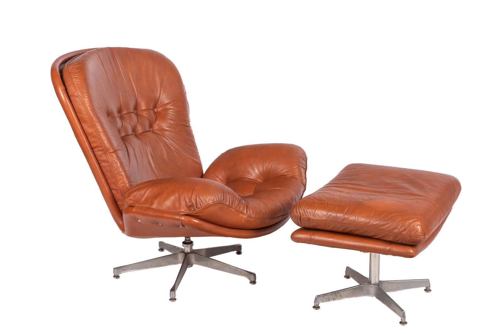 VINTAGE CARMEL LEATHER ARMCHAIR & OTTOMAN (1 of 5)