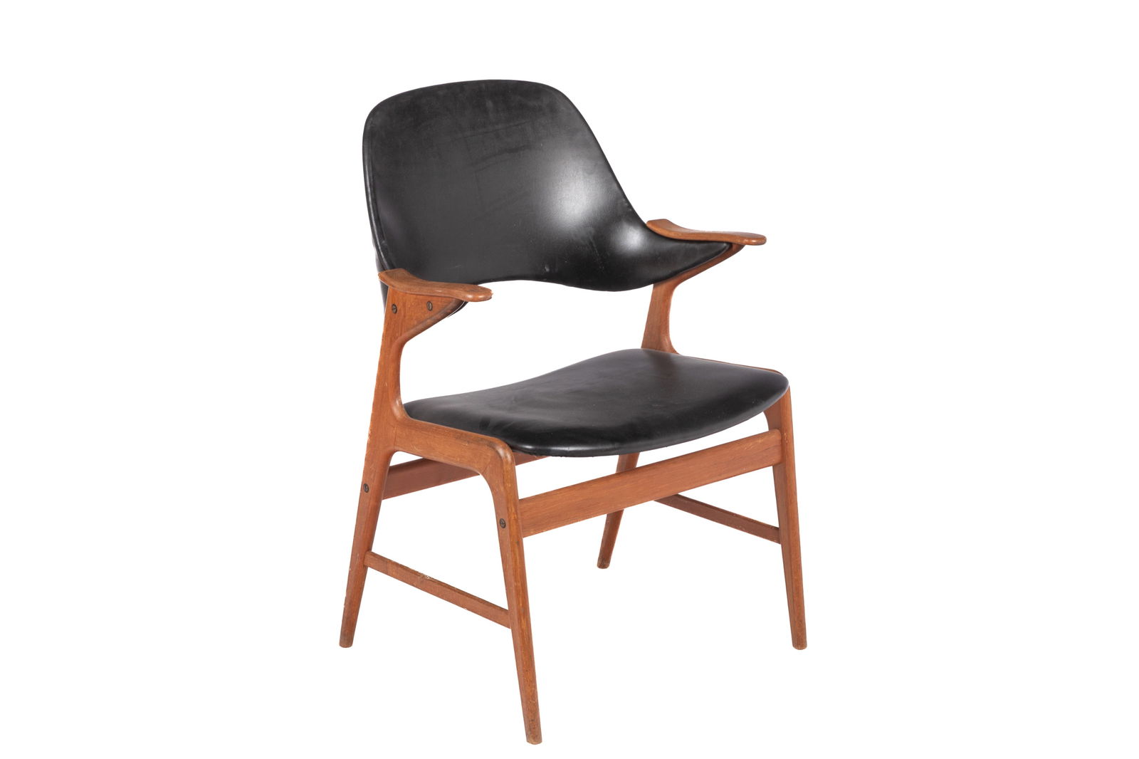 VINTAGE BLACK LEATHER & TEAK ARMCHAIR (1 of 4)