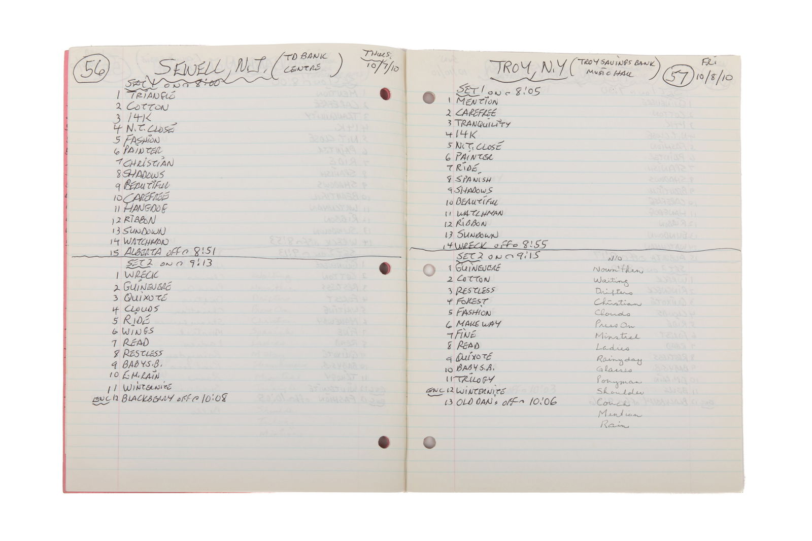 TWO GORDON LIGHTFOOT SET LIST WRITTEN JOURNALS (1 of 5)