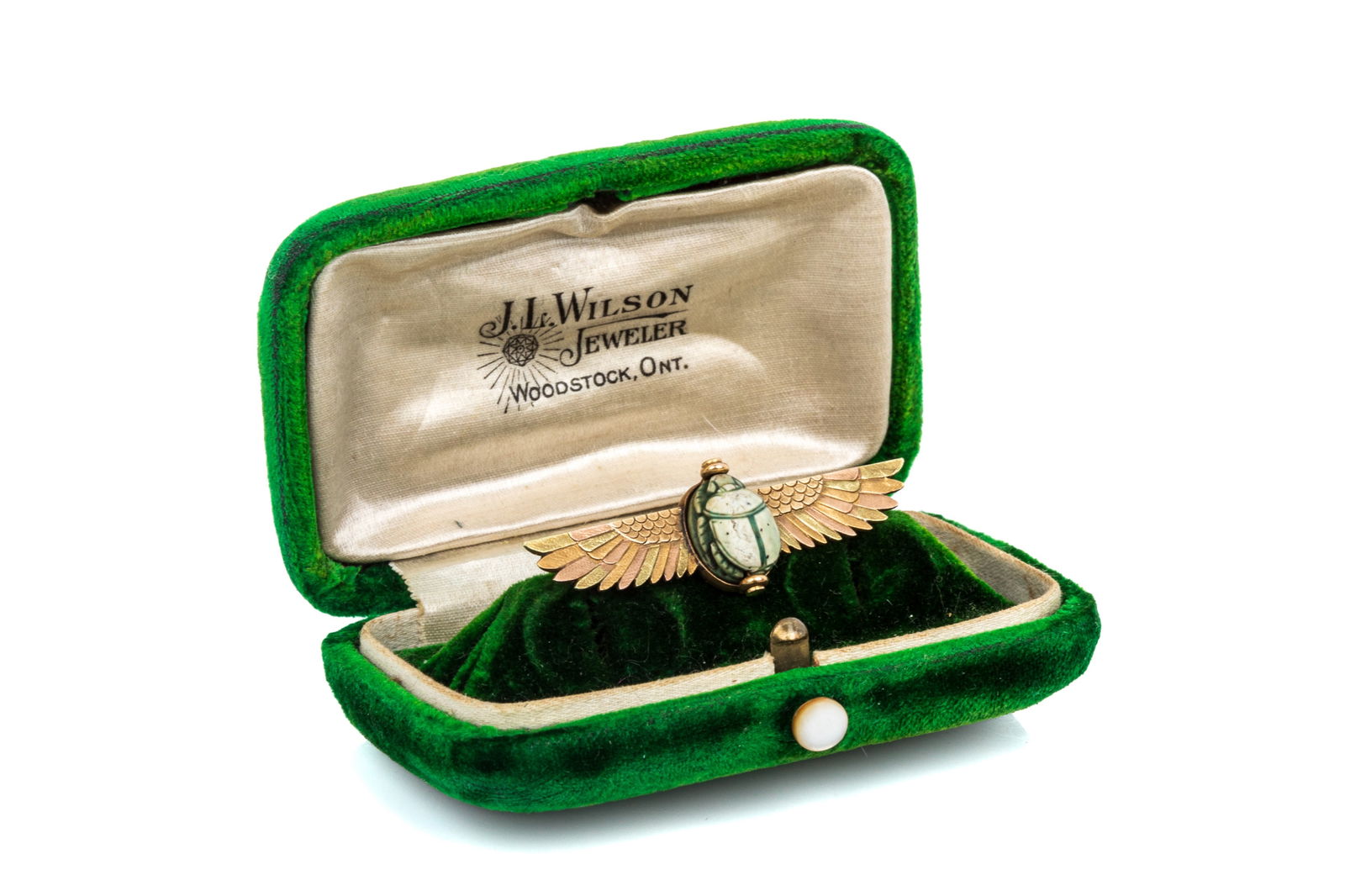 18K ANTIQUE SCARAB CARVING BROOCH w BOX 4.4g (1 of 4)