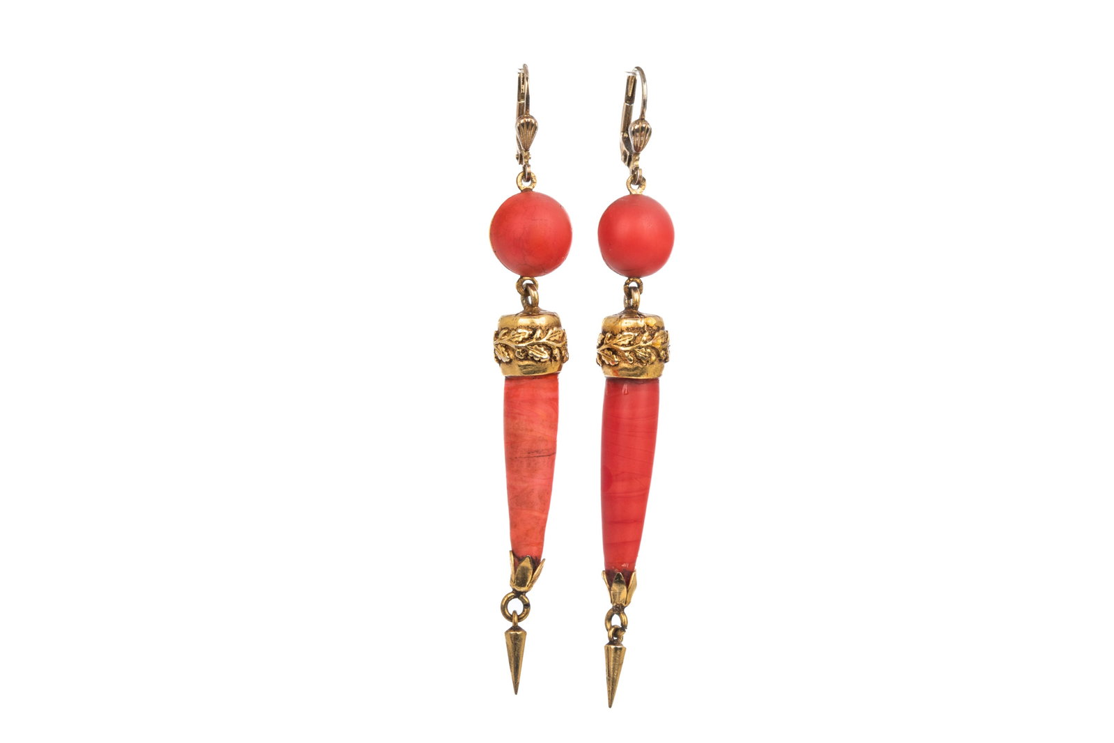 VICTORIAN ARCHOLOGICAL REVIVAL GLASS EARRINGS 13g (1 of 4)