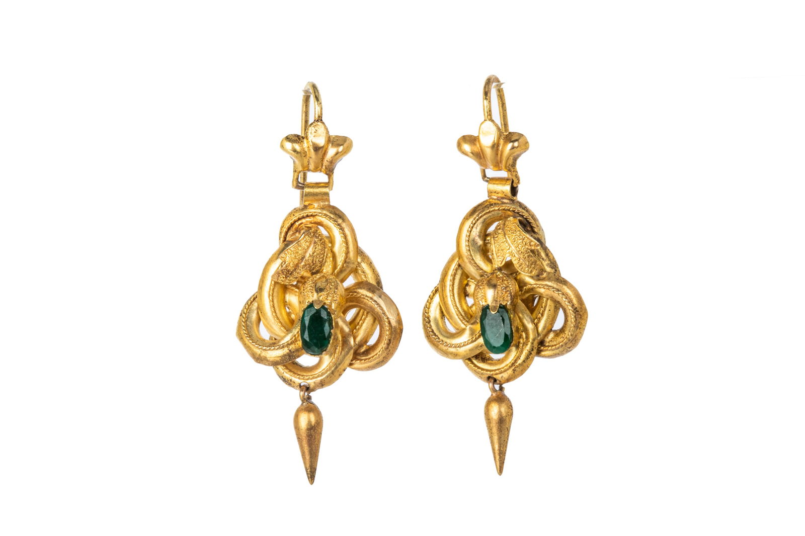 14K MID-VICTORIAN GOLD & EMERALD EARRINGS 3g (1 of 2)