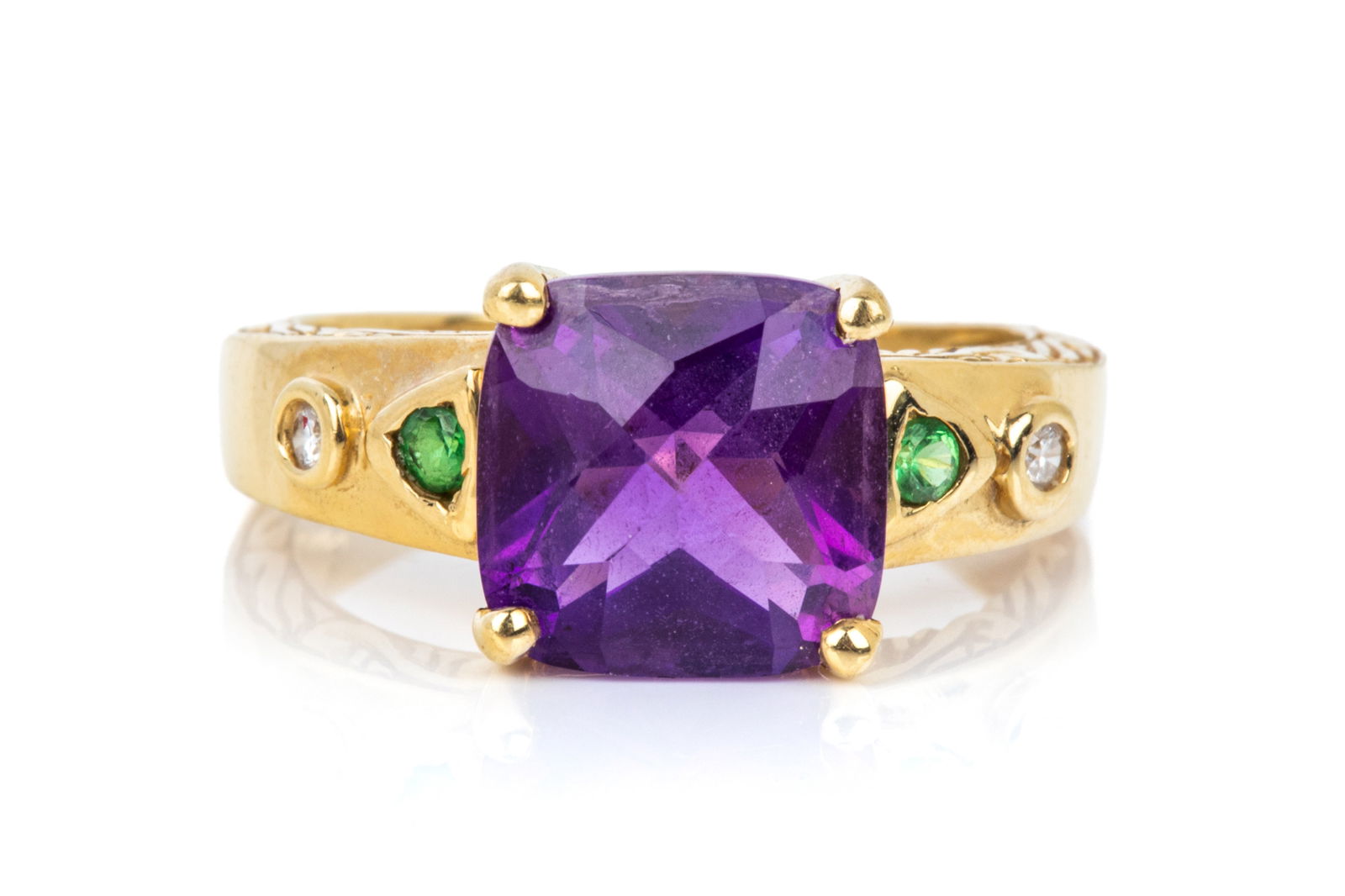 18K AMETHYST, TSAVORITE, & DIAMOND RING 5.2g (1 of 3)
