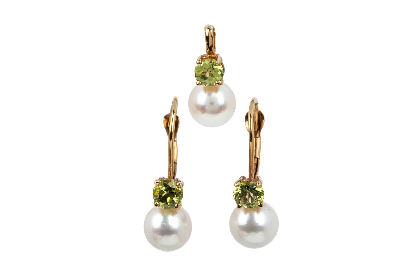 14K PEARL & PERIDOT PENDANT & EARRING SET 2.9g (1 of 4)