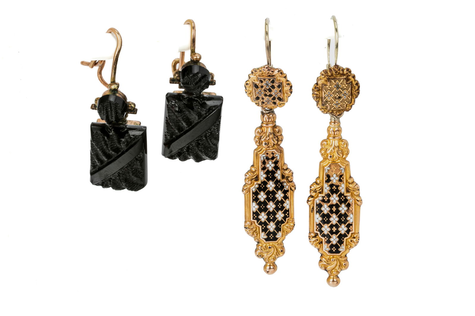 GOLD PLATED VICTORIAN MOURNING EARRINGS 2 PAIRS (1 of 2)