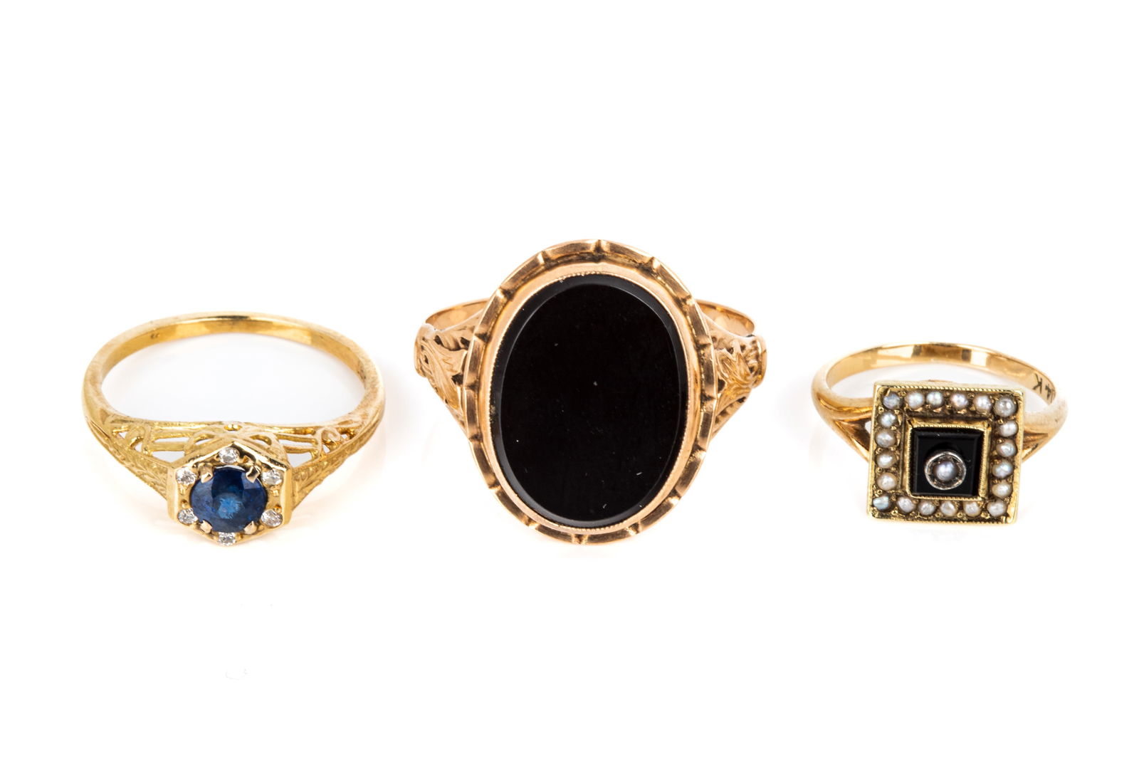 TRIO OF ANTIQUE DESIGN GEMSTONE RINGS 8.4g (1 of 4)