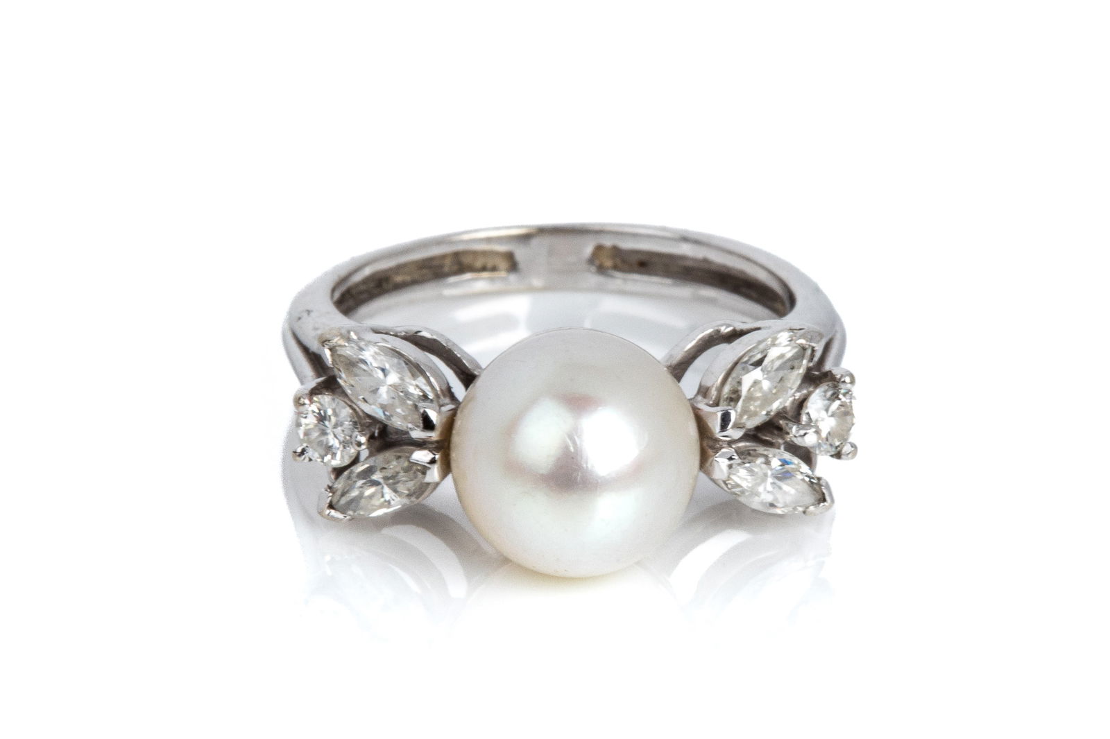 14K WHITE GOLD PEARL & DIAMOND RING 4g (1 of 3)