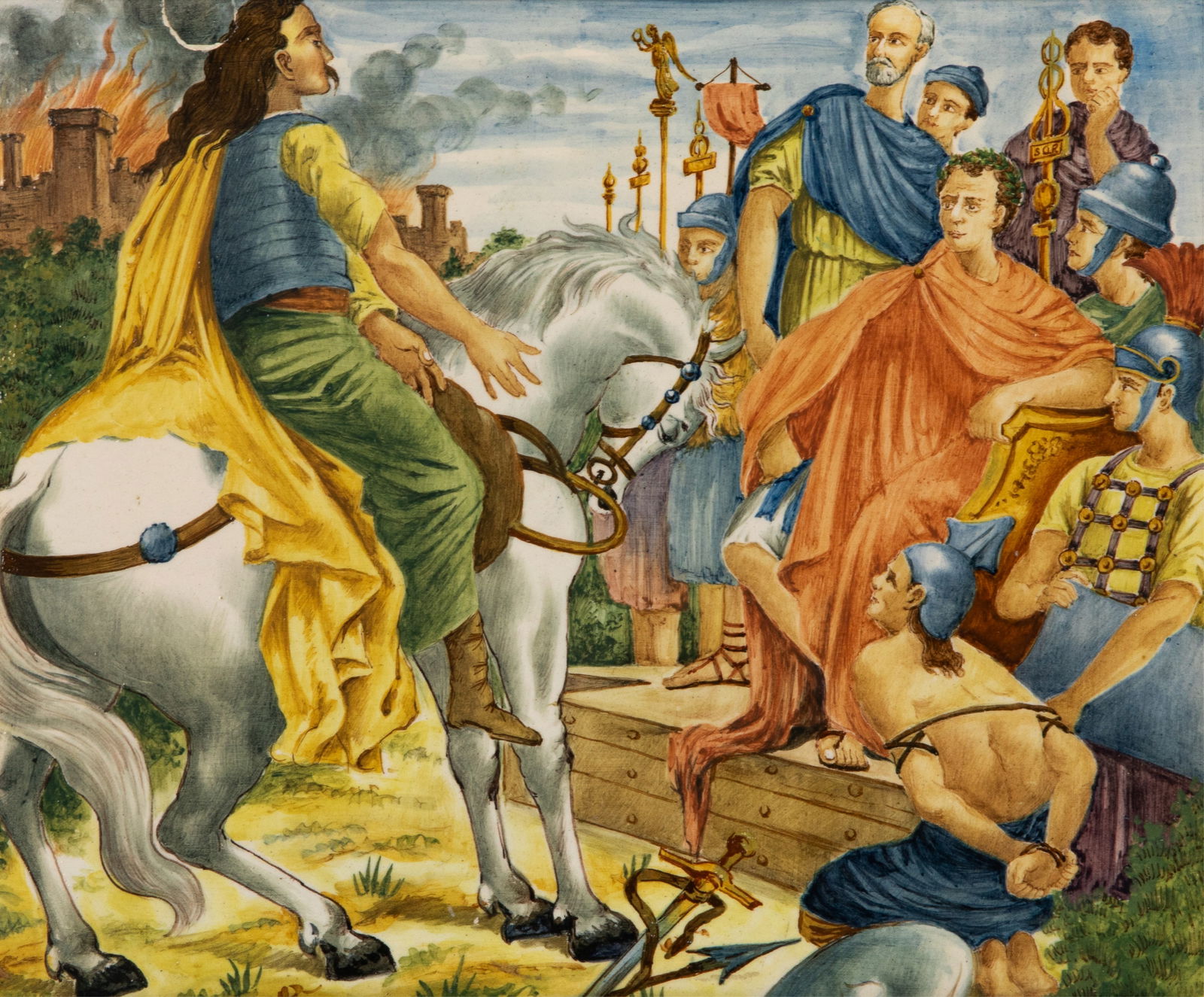 ITALIAN MAJOLICA TIN GLAZED FIGURAL PLAQUE (1 of 3)