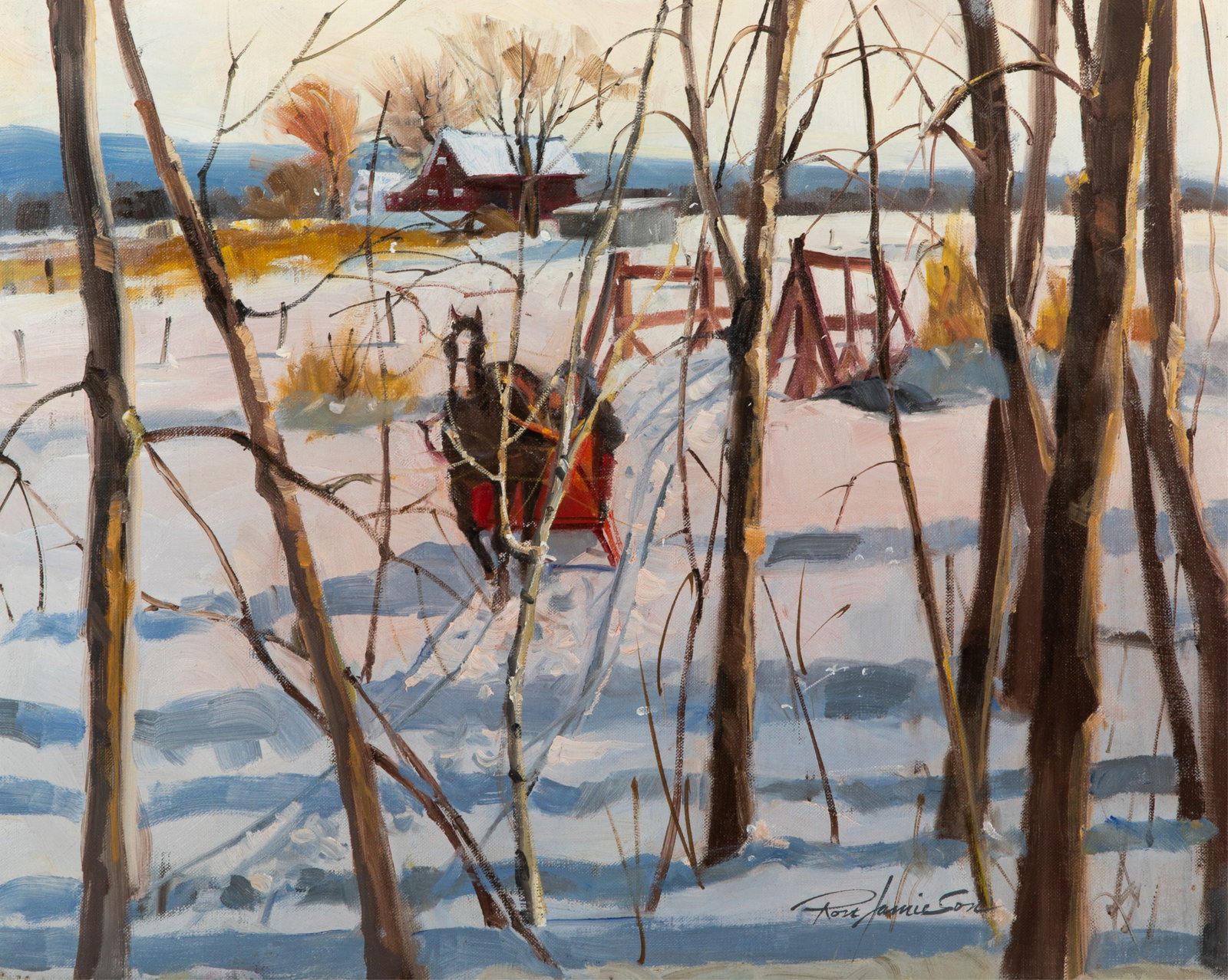 RON JAMIESON (Canadian, 1917-2010): Afternoon Sleigh Ride, Havelock, Que (1989) Oil on canvas Signed lower right H. 16" x W. 20"