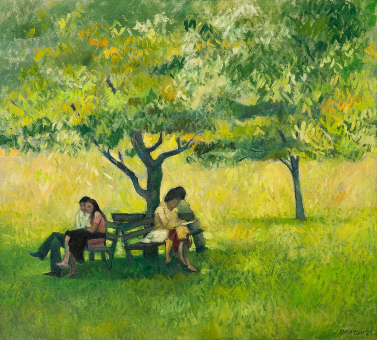 RITA BRIANSKY (Polish / Canadian, 1925-2025): In The Park (1980) Oil on canvas Signed and dated bottom right 36" x 40"