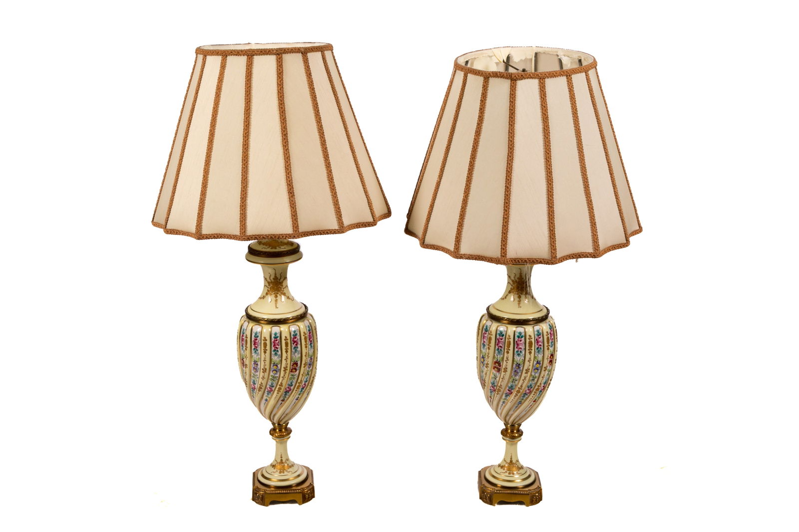PAIR OF YELLOW FRENCH PORCELAIN TABLE LAMPS (1 of 5)