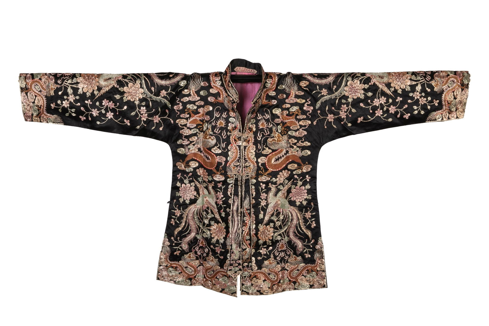 A CHINESE BLACK SILK EMBROIDERED LADY'S JACKET (1 of 2)