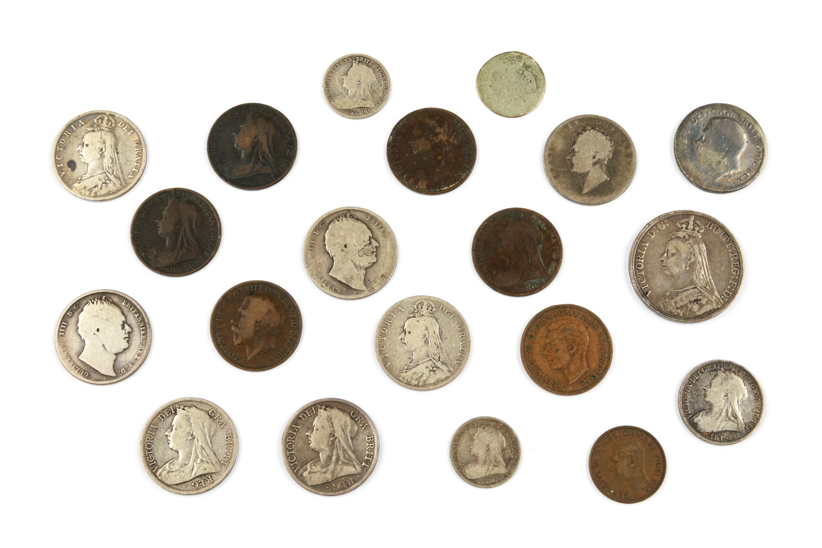 ASSORTED ENGLISH SILVER & COPPER COINS (1 of 2)