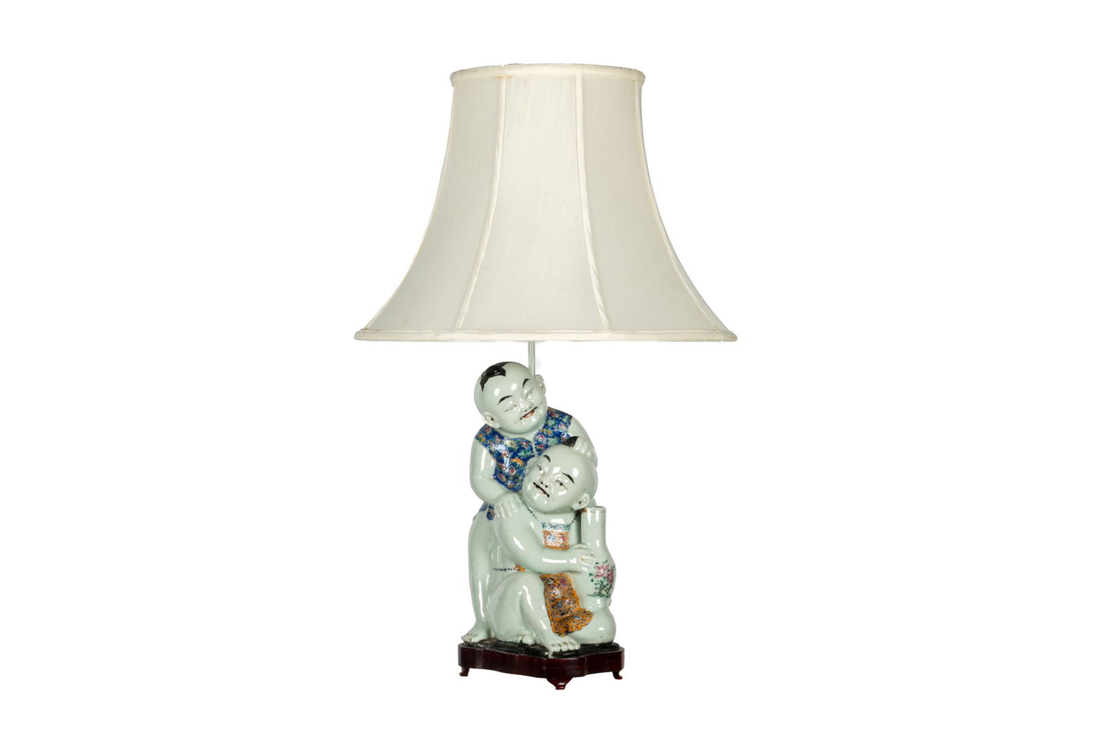 CHINESE FAMILLE ROSE BOYS TABLE LAMP (1 of 3)