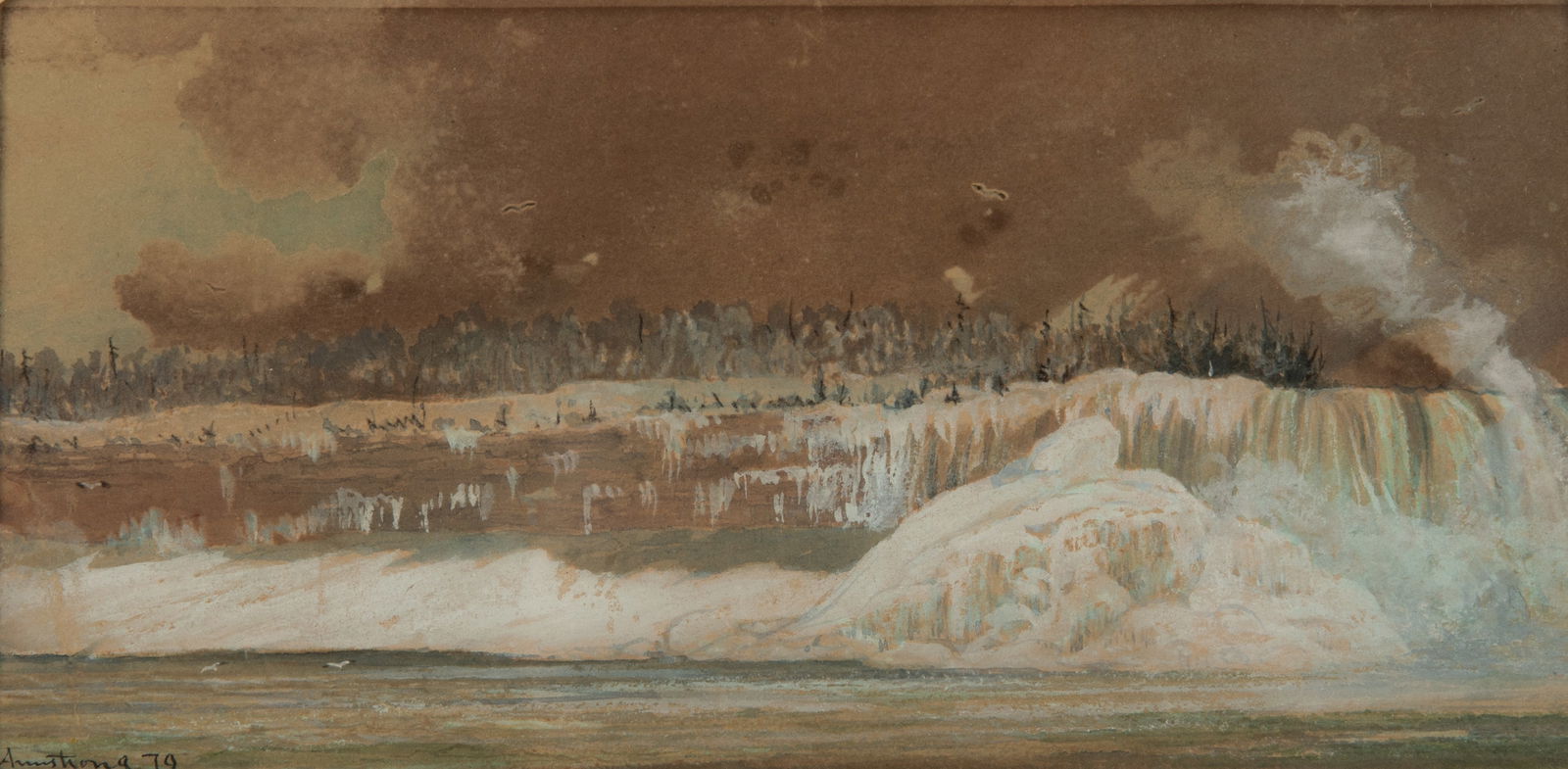 WILLIAM ARMSTRONG (Canadian, 1822-1914): Niagara, Canadian Side Pastel Signed and dated bottom leftMeasurements (sight): H. 4" x W. 8"